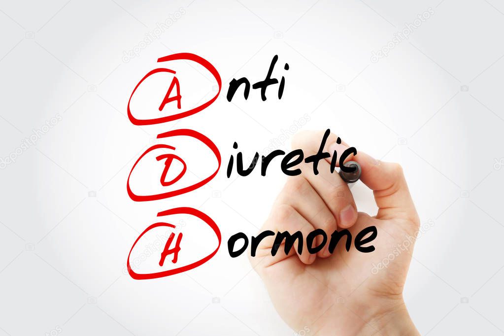 ADH - Antidiuretic Hormone acronym with marker, concept background