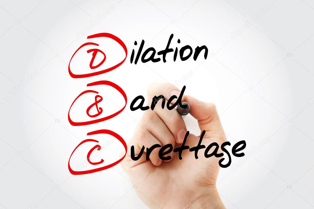 D and C - Dilation and Curettage acronym with marker, concept background