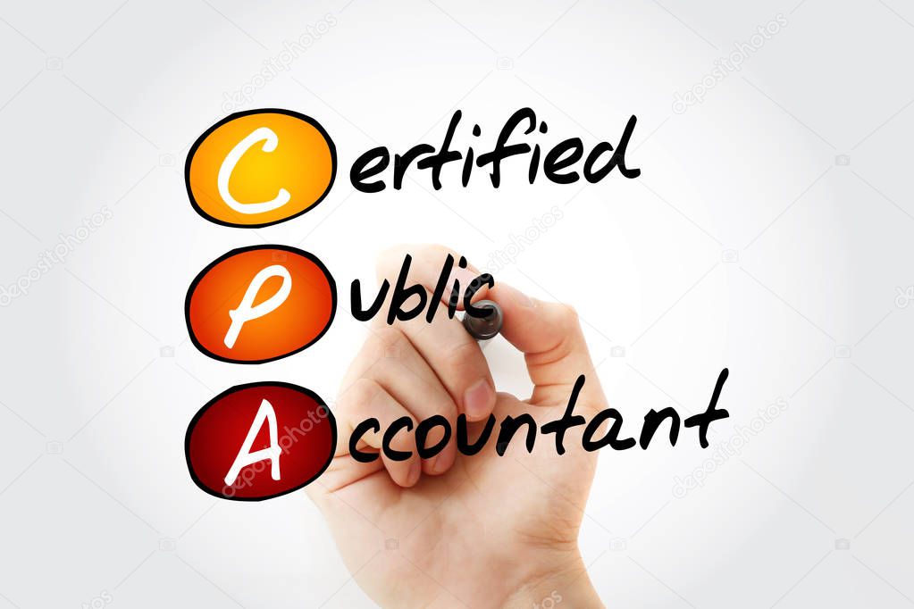 CPA - Certified Public Accountant acronym with marker, business concept background