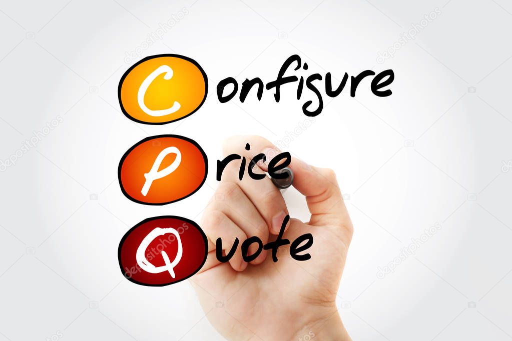 CPQ - Configure, Price, Quote acronym with marker, business concept background