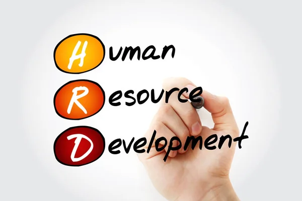 HRD - Human Resource Development acronym with marker, business concept background