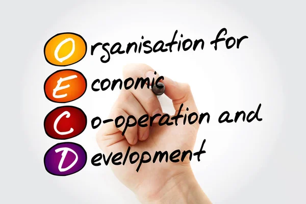 OECD - Organisation for Economic Co-operation and Development acronym with marker, business concept background