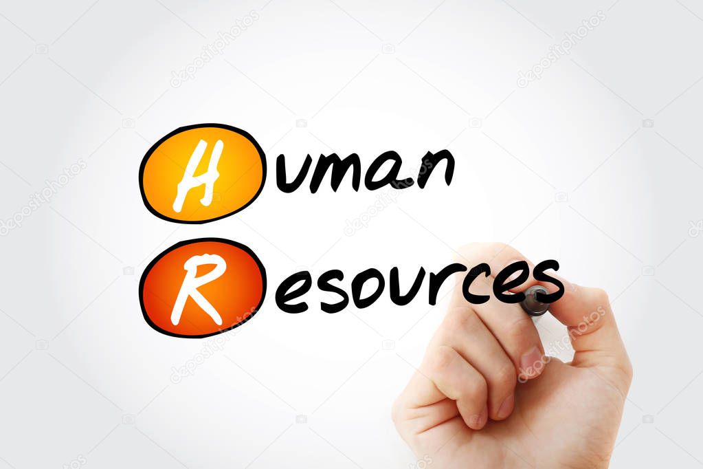 HR - Human Resources acronym with marker, business concept background