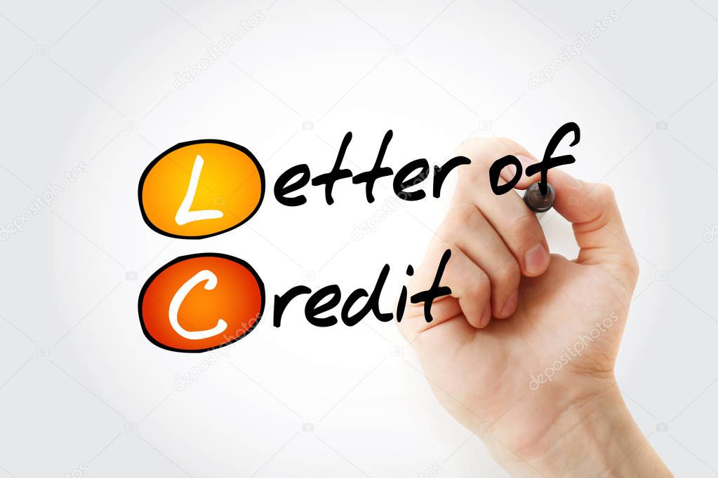 LC -  Letter of Credit acronym with marker, business concept background