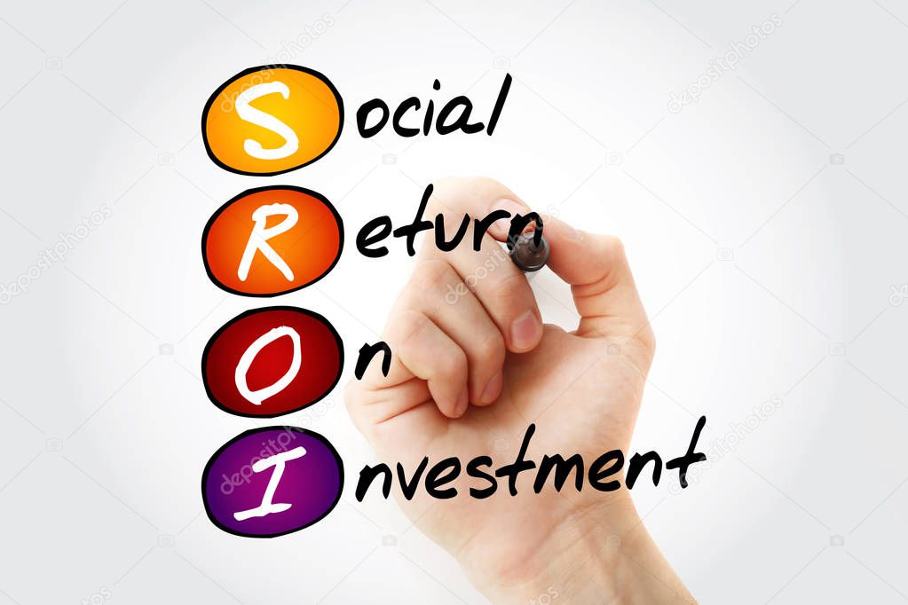 SROI - Social Return On Investment acronym with marker, business concept background