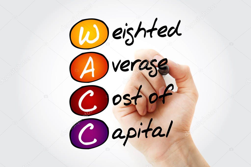 WACC - Weighted Average Cost of Capital acronym with marker, business concept background