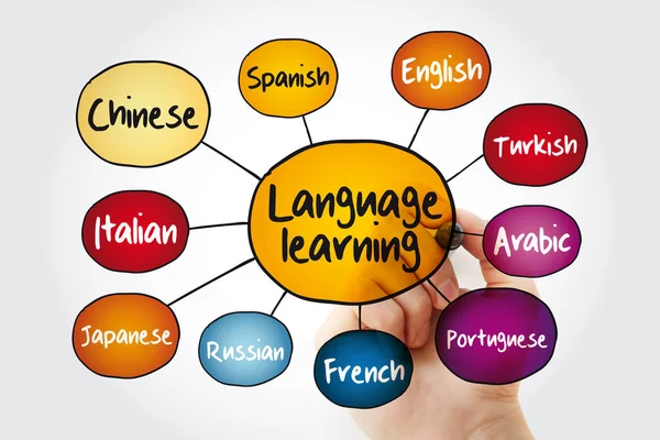 Fluxograma Mapas Mentais Aprendizagem Línguas Diferentes Com Marcador Conceito Educação — Fotografia de Stock