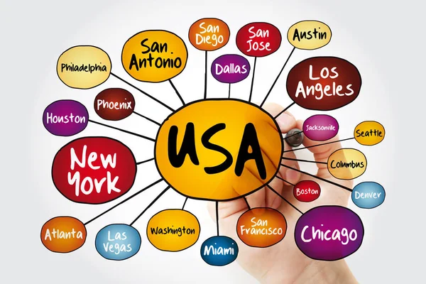 Mapa Mental Las Ciudades Diagrama Flujo Con Marcador Concepto Negocio —  Fotos de Stock