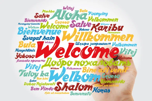 Welcome Word Cloud Marker Different Languages Conceptual Background — Stock Photo, Image