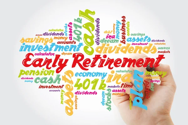 Vroege Pensionering Word Cloud Collage Met Grote Termen Zoals Investeringen — Stockfoto