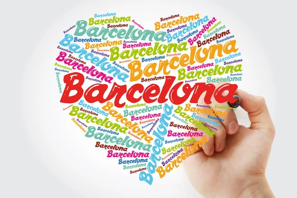 Barcelona Aşk Kalp Kelime Bulutu Marker Seyahat Kavramı Arka Plan — Stok fotoğraf