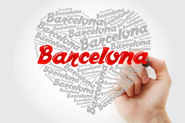 Barcelona aşk kalp kelime bulutu marker, seyahat kavramı arka plan ile