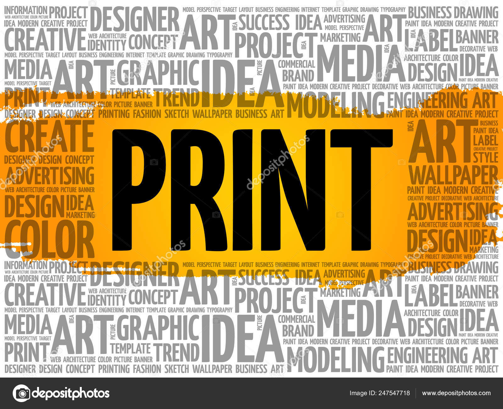 Облако Слов PRINT, Креативная Бизнес-Концепция Векторное.