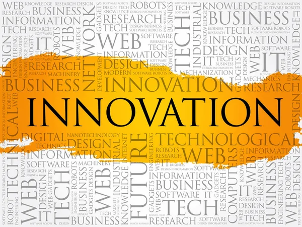 Innováció szó felhő kollázs — Stock Vector