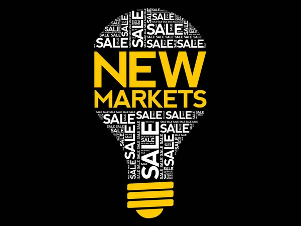 Nové trhy žárovka slovo mrak — Stockový vektor