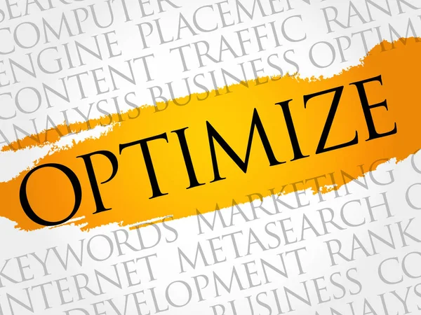 คอลลาจเมฆคํา OPTIMIZE — ภาพเวกเตอร์สต็อก