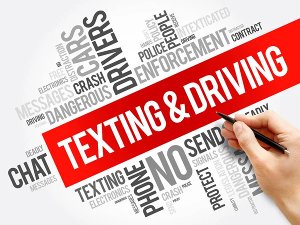 Mensajes de texto y conducción palabra nube collage —  Fotos de Stock
