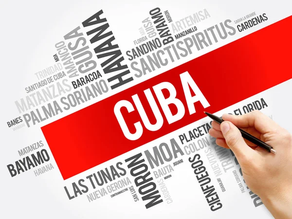 Список городов Кубы, облако слов — стоковое фото