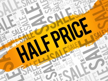 Yarı fiyat Satılık kelime bulut kolaj