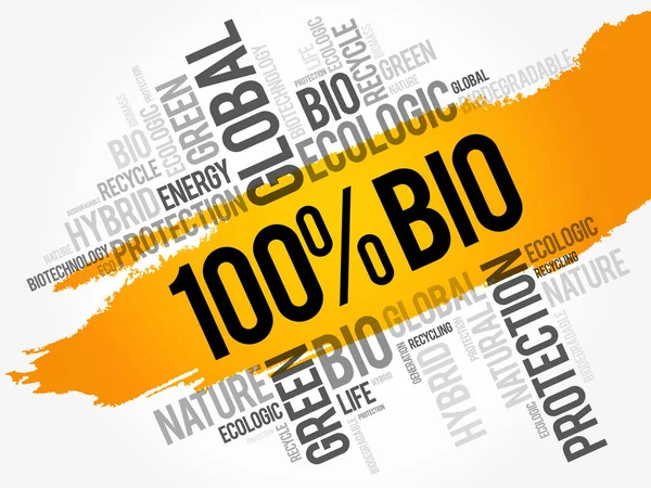 100% BIO word cloud, sfondo concettuale — Vettoriale Stock