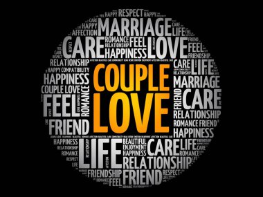 Çift aşk daire kelime bulut kolaj