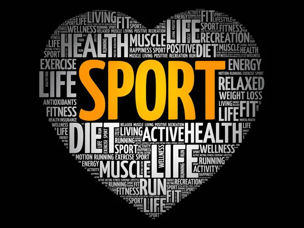 SPORT cuore parola nube, fitness — Vettoriale Stock