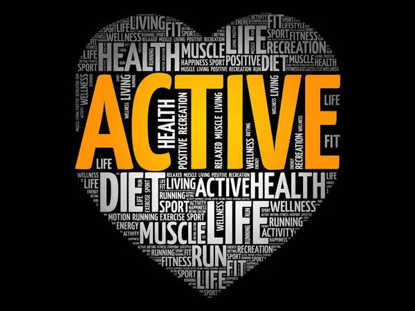 Actieve hart woordwolk, fitness — Stockvector