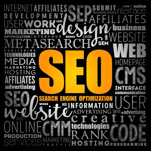SEO (optimización de motores de búsqueda) word cloud — Vector de stock