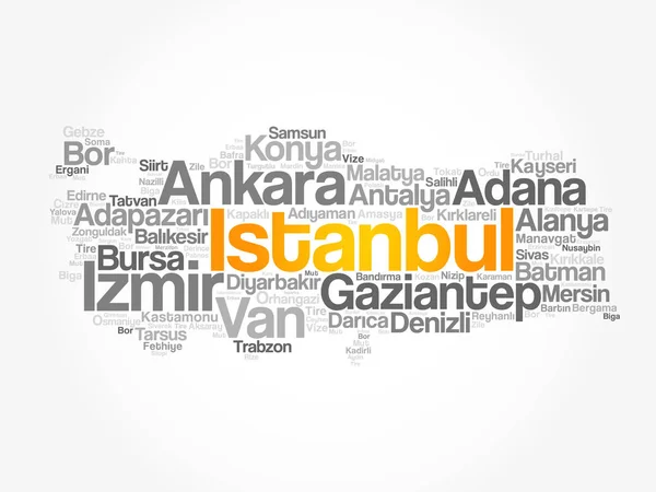 Liste des villes en Turquie mot cloud map — Image vectorielle