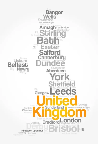 Lista miast i miejscowości w Wielka Brytania — Wektor stockowy