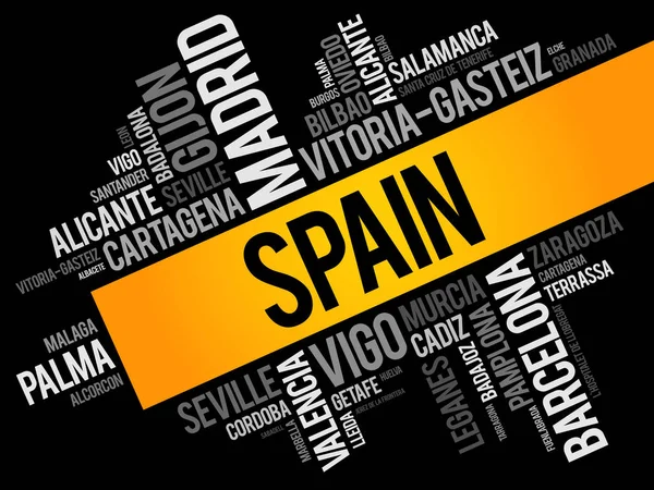 İspanya kelime bulutu'daki şehirler listesi — Stok Vektör