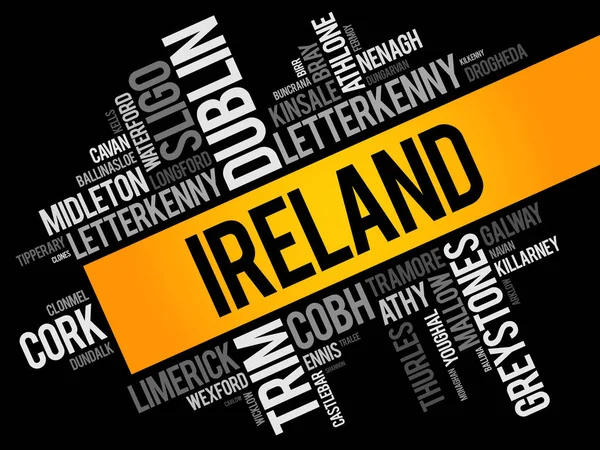 Lista de cidades em Irlanda nuvem de palavras — Vetor de Stock