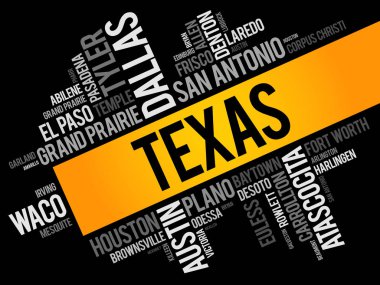 List of cities in Texas USA state word cloud clipart