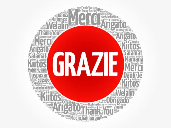 Grazie word cloud (Grazie in italiano) — Vettoriale Stock