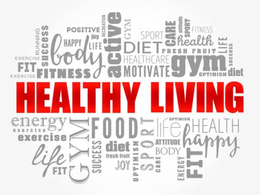 Sağlıklı yaşam kelime bulutu kolaj