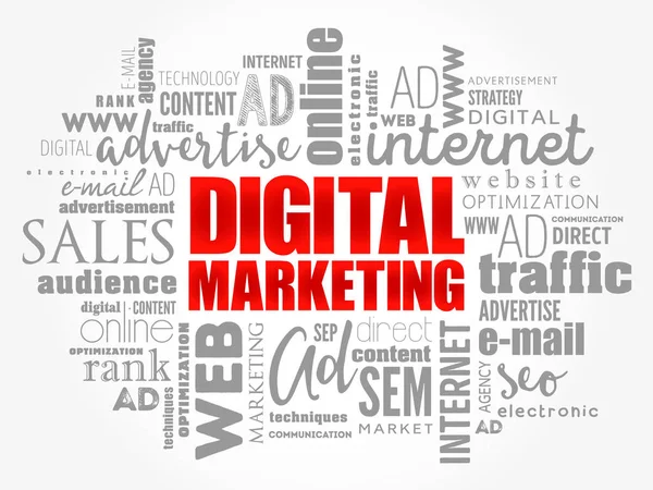 Digitális Marketing szó felhő kollázs — Stock Vector