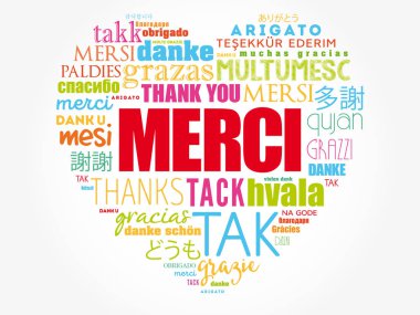 Merci (Fransızca teşekkürler) aşk kalbi