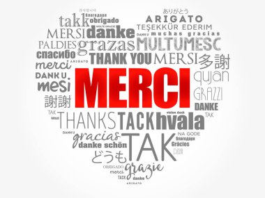 Merci (Fransızca teşekkürler) aşk kalbi