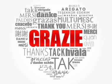 Grazie (İtalyanca teşekkürler) aşk kalp