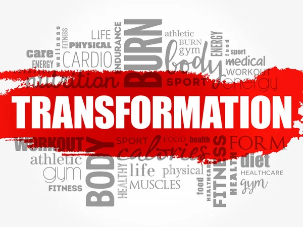 TRANSFORMACIÓN palabra nube, fitness — Vector de stock