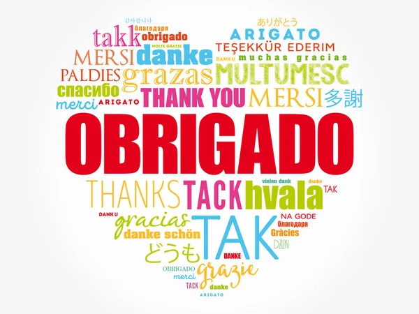 Obrigado (Obrigado em Português) amor coração — Vetor de Stock