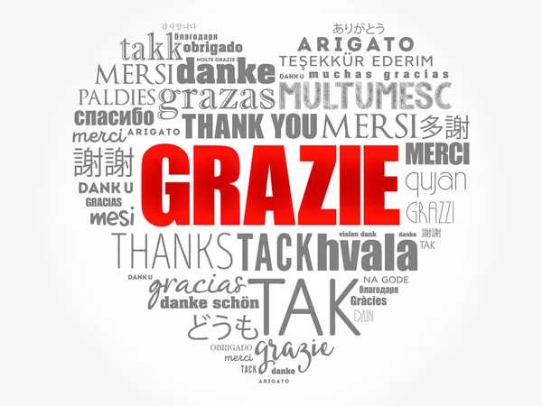Grazie (Merci en italien) coeur d'amour — Image vectorielle