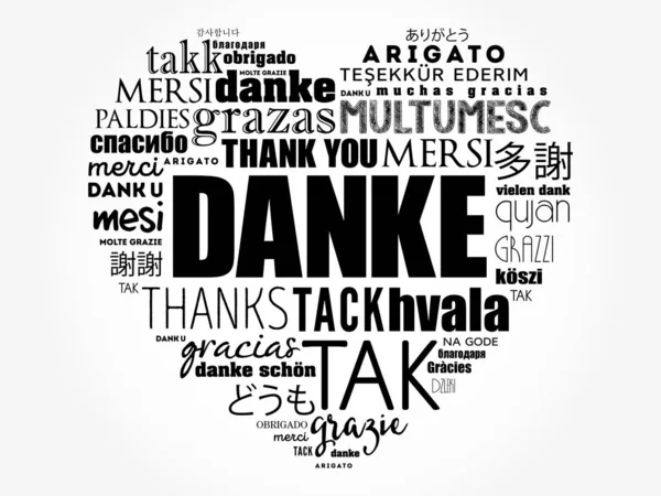 Danke (poděkování v němčině) milostné srdce — Stockový vektor