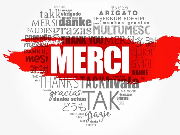 Merci (Grazie in francese) love heart — Vettoriale Stock