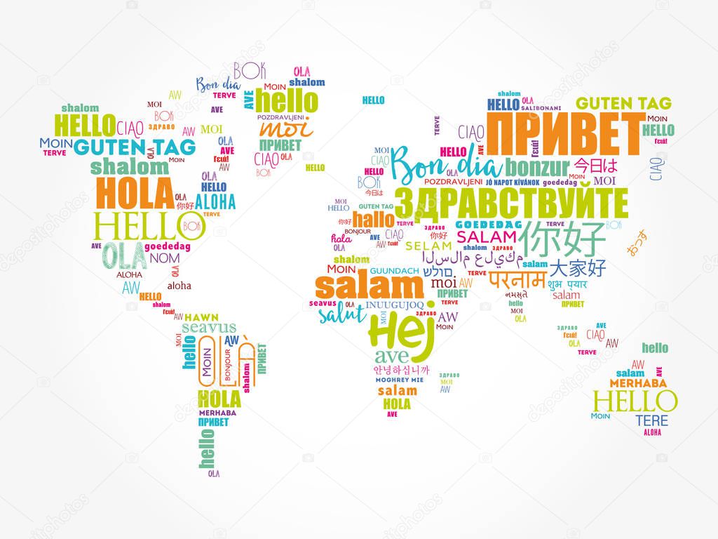 Hello in different languages word cloud