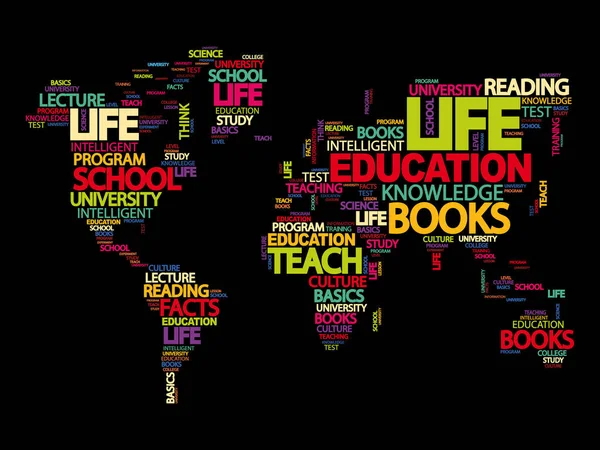 Bildungswortwolke in Form einer Weltkarte — Stockvektor