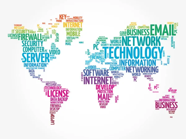 世界地図の形をした技術ワードクラウド — ストックベクタ