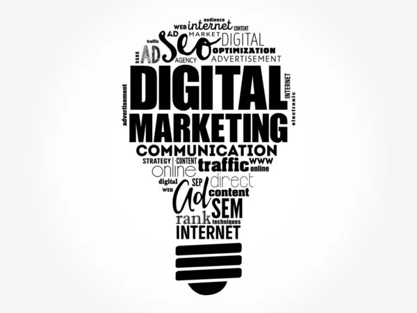 Digitale marketing gloeilamp Word Cloud — Stockvector