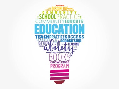 Eğitim ampul kelime bulut kolaj