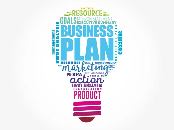 Business plan light bulb word cloud — Stock Vector